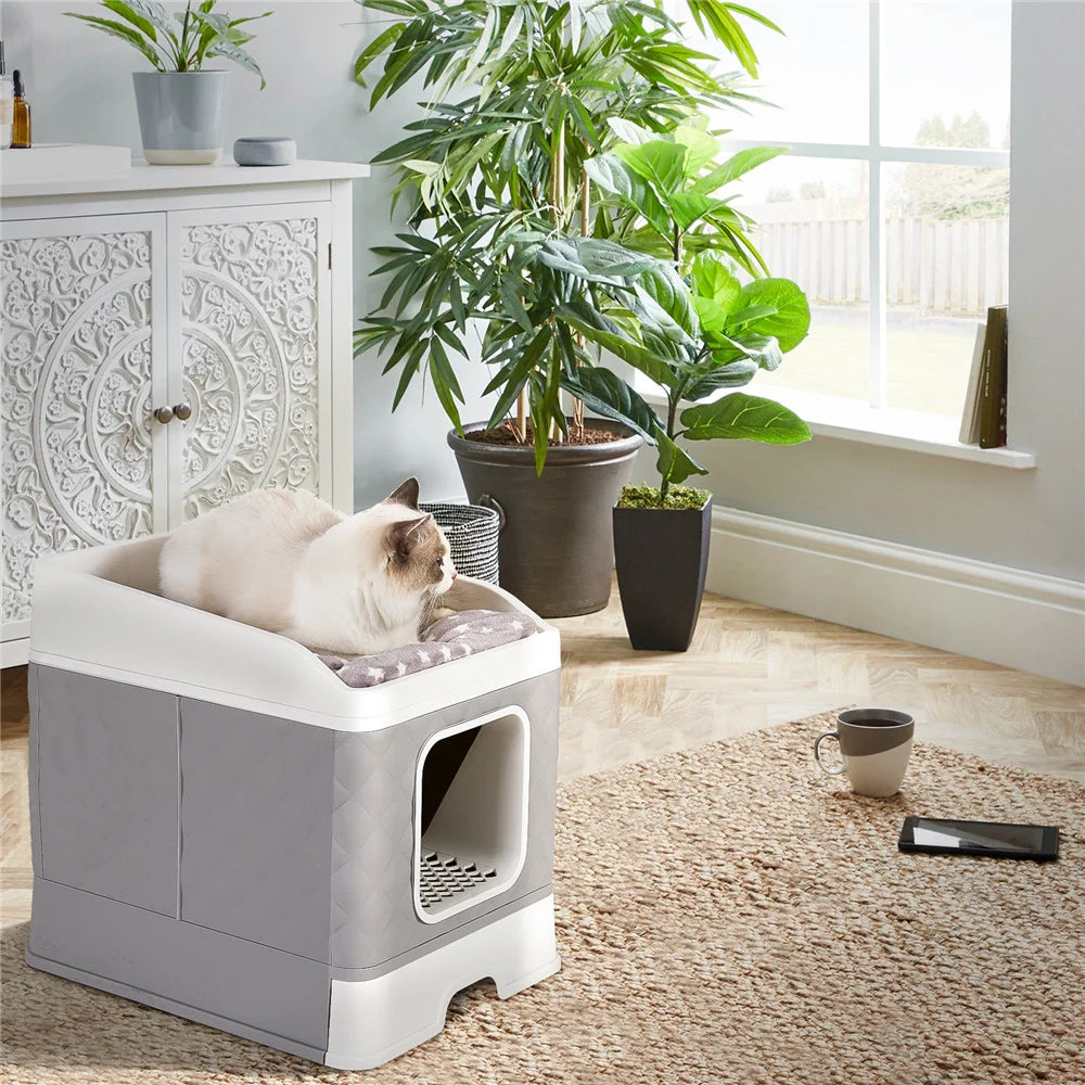 Foldable Cat Litter Box – Large Enclosed Cat Toilet with Scoop | Leak-Proof, Easy-Clean & Odor-Control Design