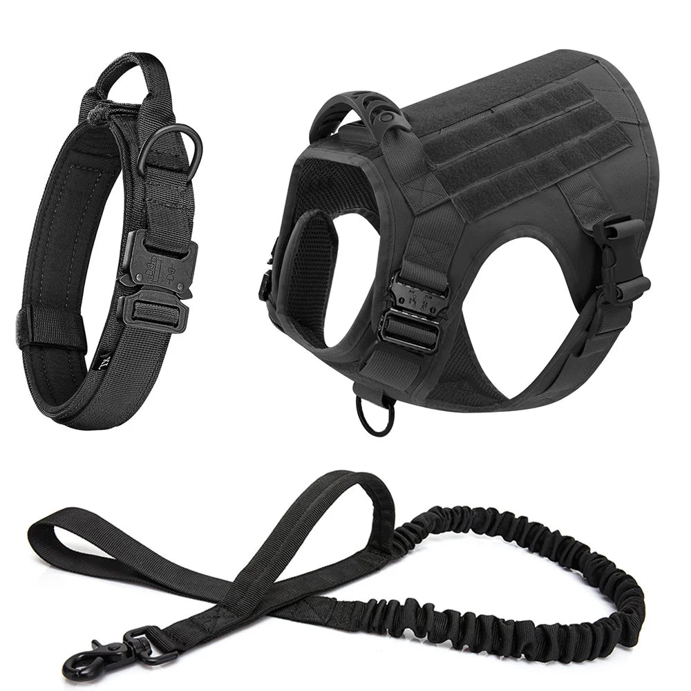 Tactical Dog Harness Leash Set Dog Collar Military Large Tactical Vest for German Shepherd Pet Accessories for Medium Large