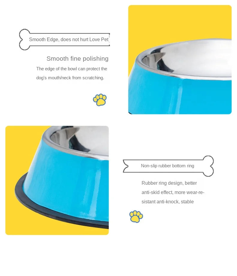 Pet Dog Cat colours Stainless Steel Bowl Pet Feeding Bowl Cat and Dog Drinking Bowl Metal Feeder Bowl Durable Easy To Clean bowl
