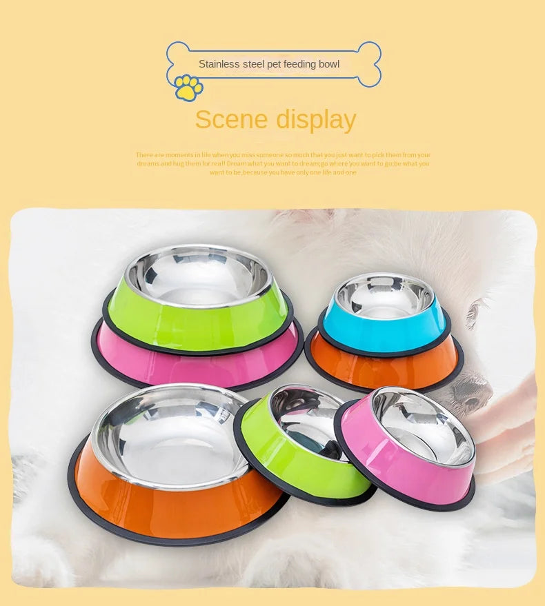 Pet Dog Cat colours Stainless Steel Bowl Pet Feeding Bowl Cat and Dog Drinking Bowl Metal Feeder Bowl Durable Easy To Clean bowl
