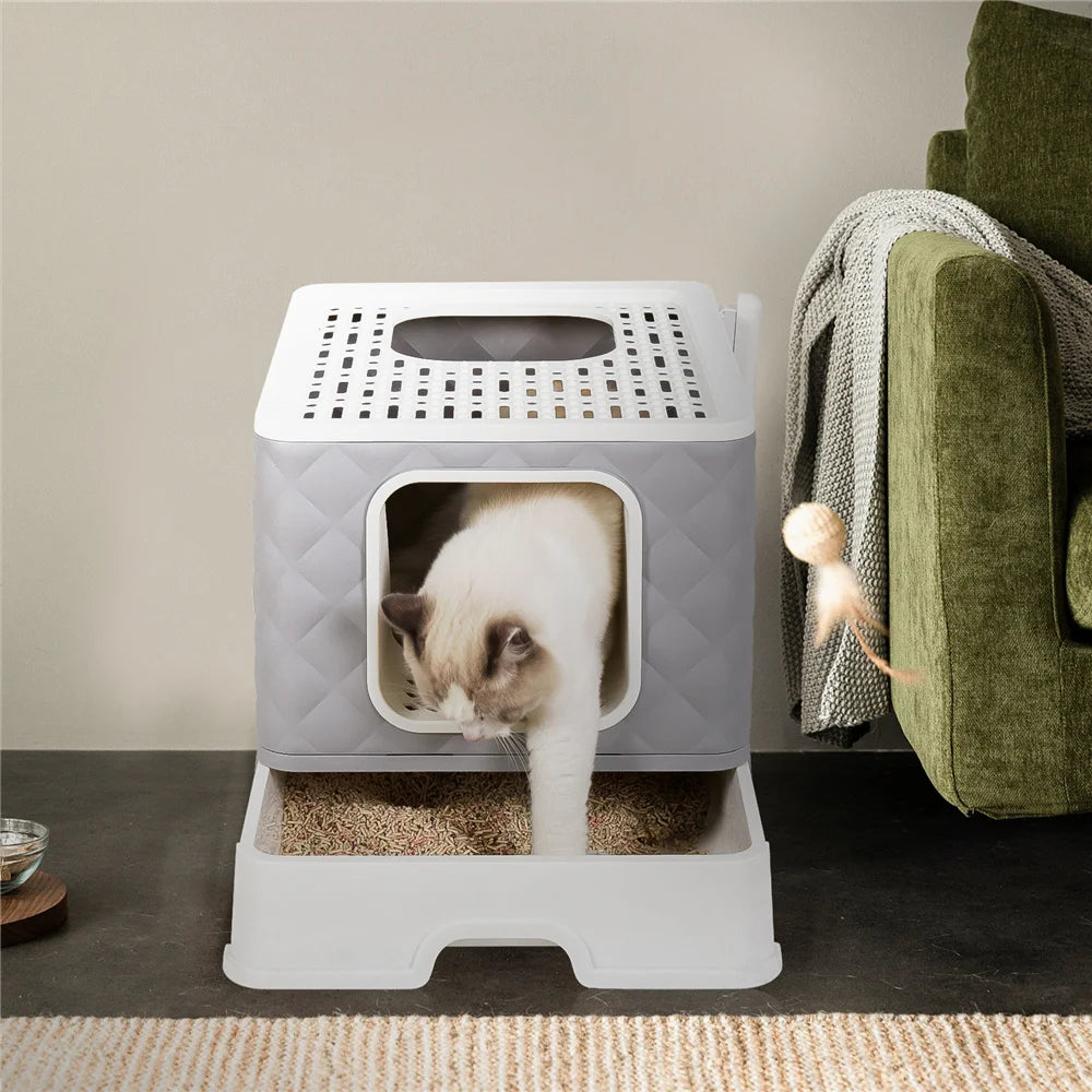 Foldable Cat Litter Box – Large Enclosed Cat Toilet with Scoop | Leak-Proof, Easy-Clean & Odor-Control Design