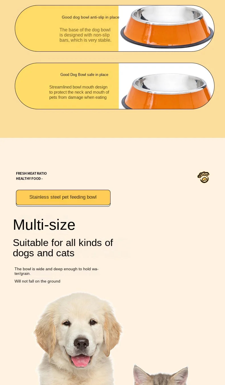 Pet Dog Cat colours Stainless Steel Bowl Pet Feeding Bowl Cat and Dog Drinking Bowl Metal Feeder Bowl Durable Easy To Clean bowl