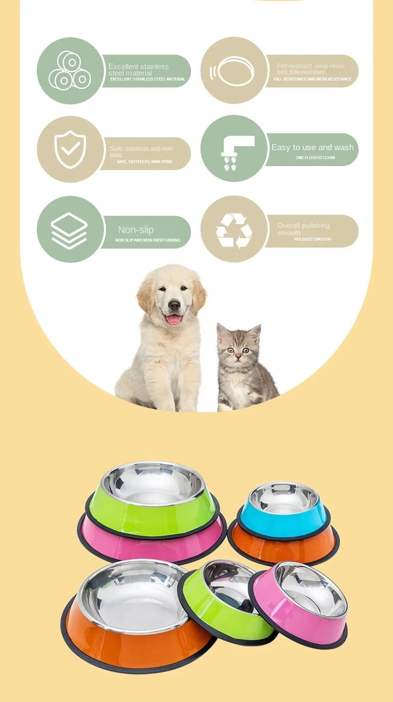 Pet Dog Cat colours Stainless Steel Bowl Pet Feeding Bowl Cat and Dog Drinking Bowl Metal Feeder Bowl Durable Easy To Clean bowl