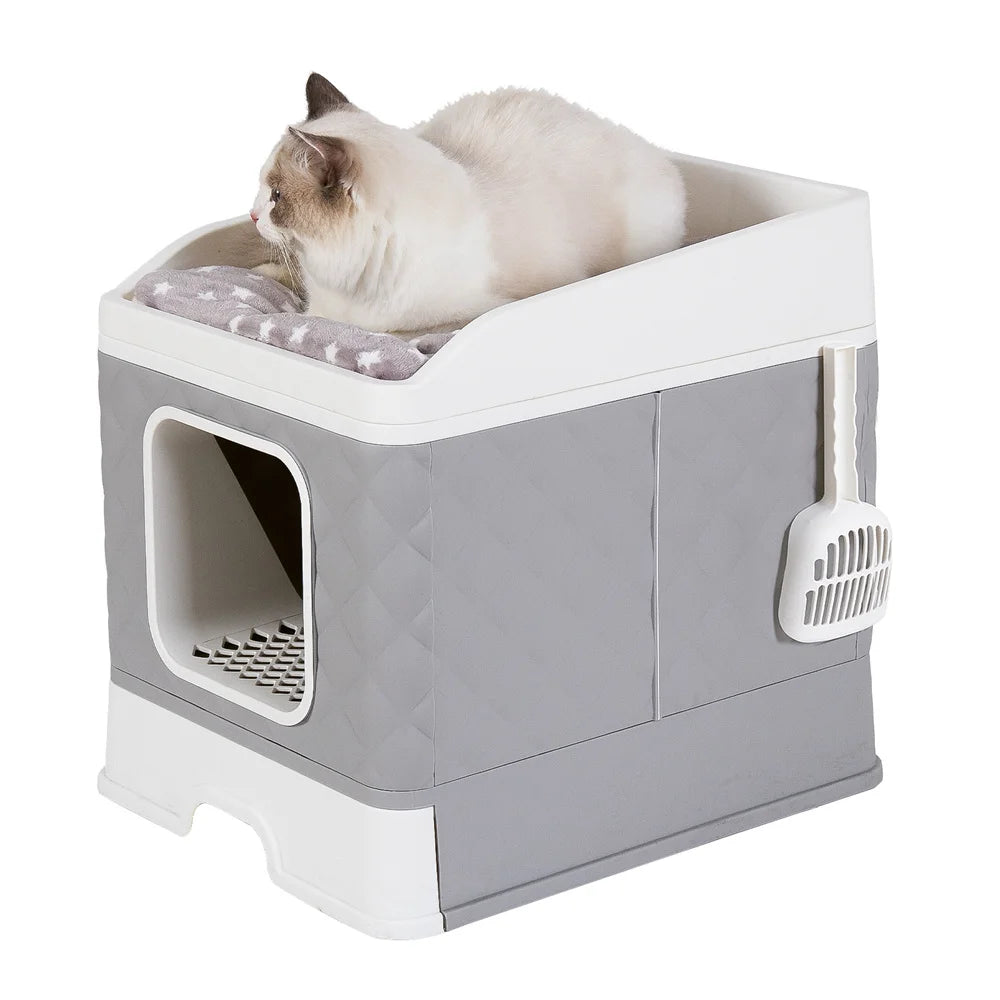 Foldable Cat Litter Box – Large Enclosed Cat Toilet with Scoop | Leak-Proof, Easy-Clean & Odor-Control Design