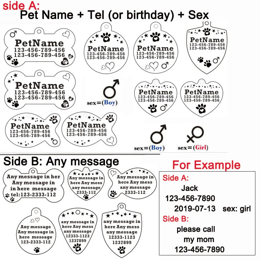 Dog ID Tag For Pet Collar Stainless Stee Accessories Personalized Puppy Cat Dog ID Tag Customized Pet Products Supplies