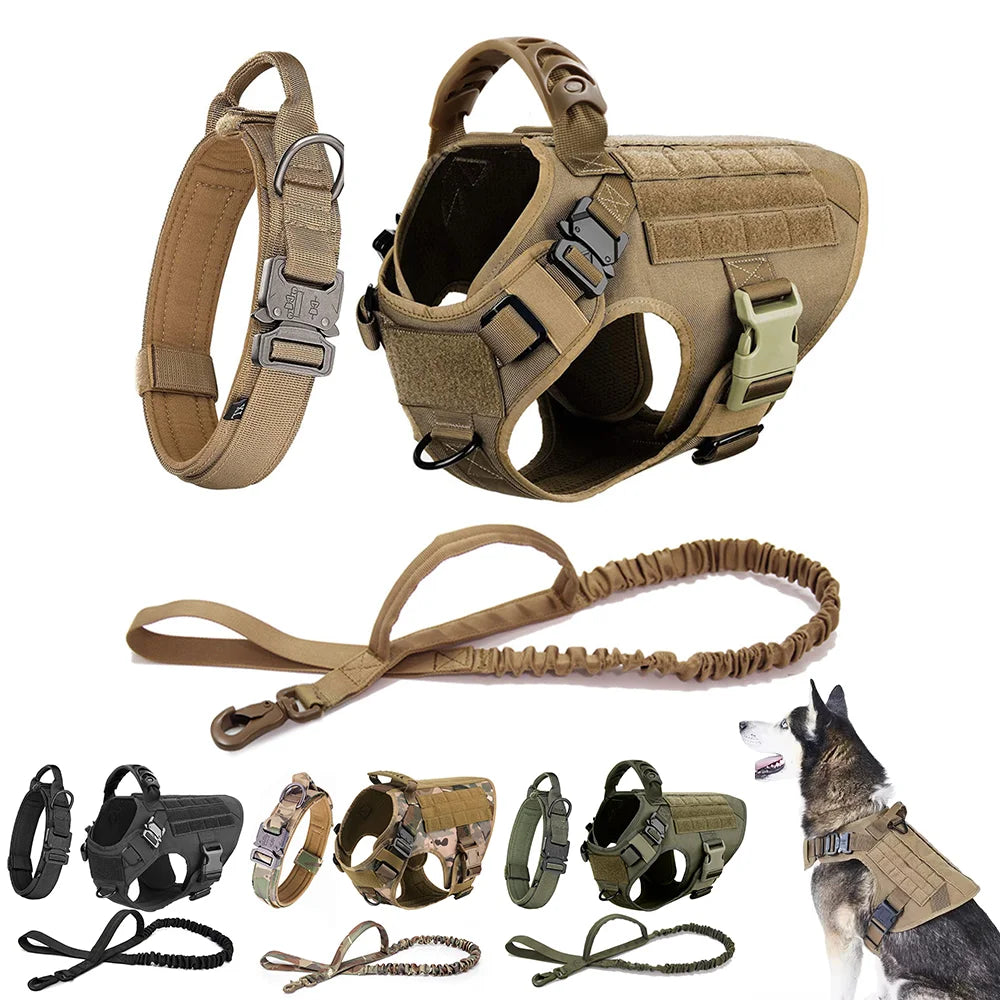 Tactical Dog Harness Leash Set Dog Collar Military Large Tactical Vest for German Shepherd Pet Accessories for Medium Large