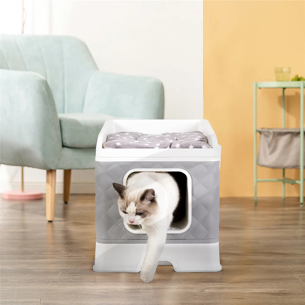 Foldable Cat Litter Box – Large Enclosed Cat Toilet with Scoop | Leak-Proof, Easy-Clean & Odor-Control Design