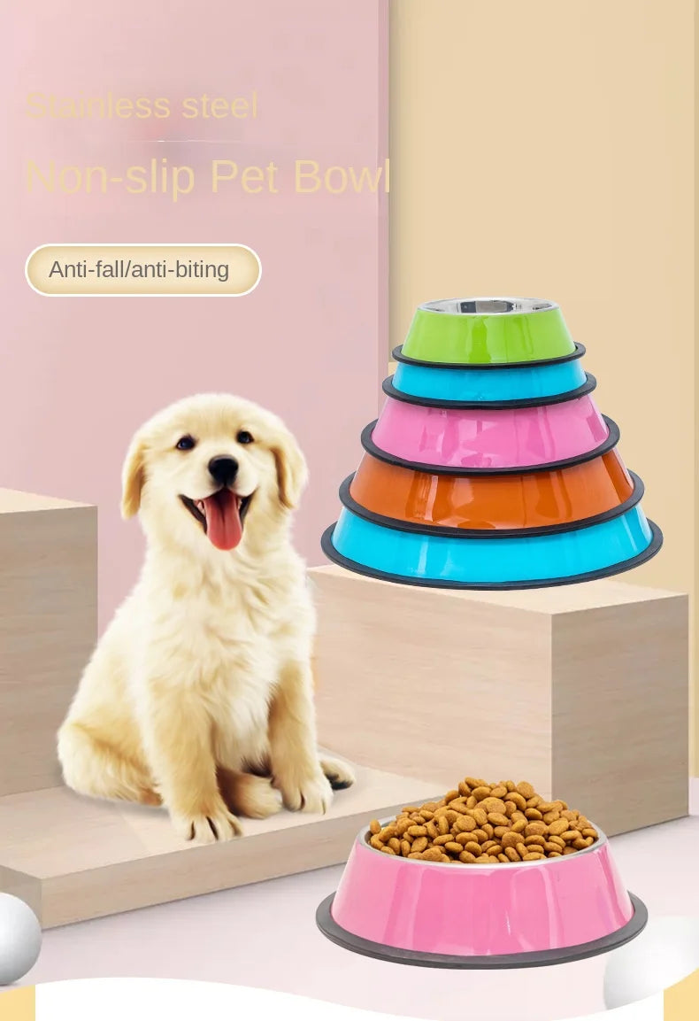 Pet Dog Cat colours Stainless Steel Bowl Pet Feeding Bowl Cat and Dog Drinking Bowl Metal Feeder Bowl Durable Easy To Clean bowl