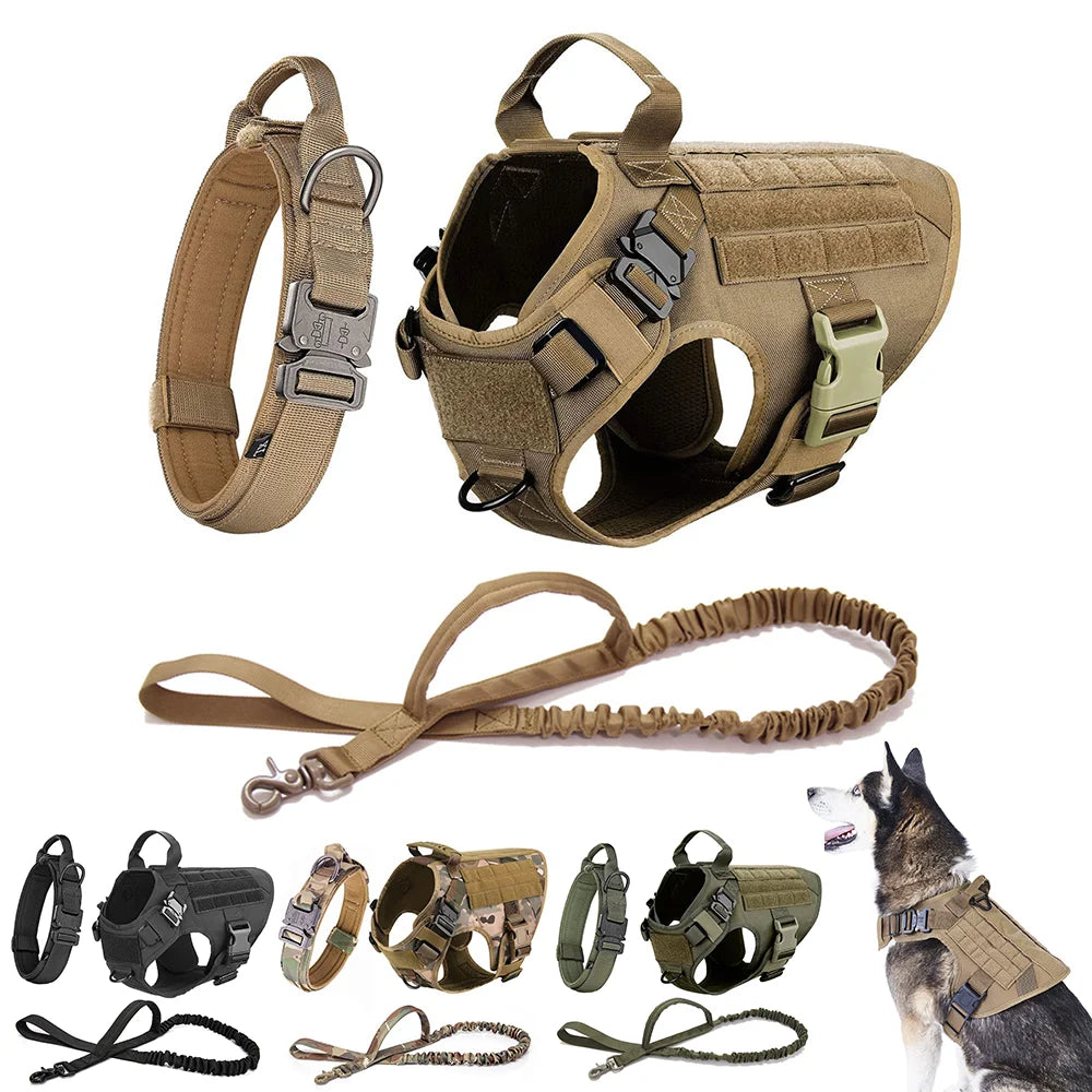 Tactical Dog Harness Leash Set Dog Collar Military Large Tactical Vest for German Shepherd Pet Accessories for Medium Large