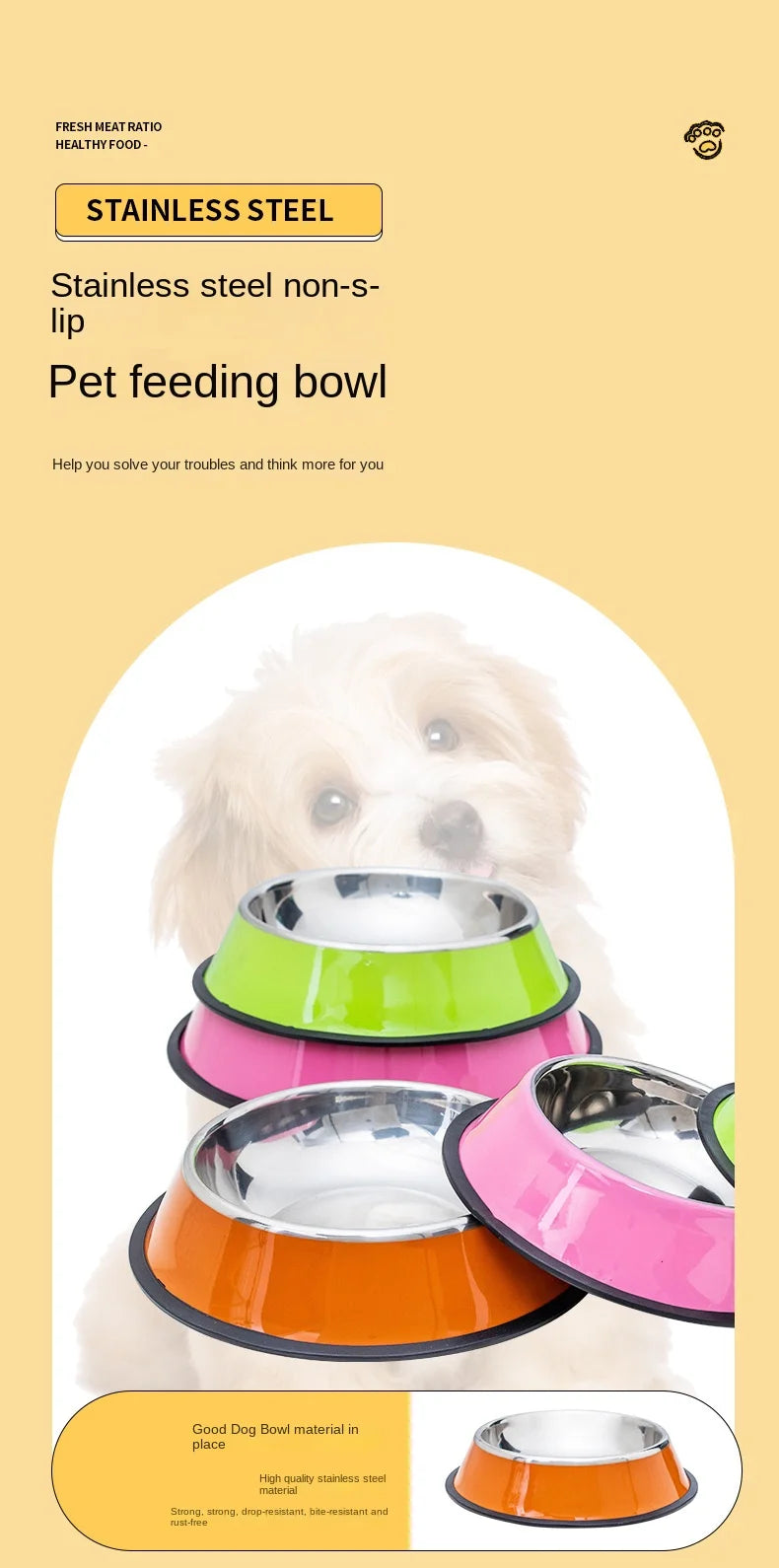 Pet Dog Cat colours Stainless Steel Bowl Pet Feeding Bowl Cat and Dog Drinking Bowl Metal Feeder Bowl Durable Easy To Clean bowl