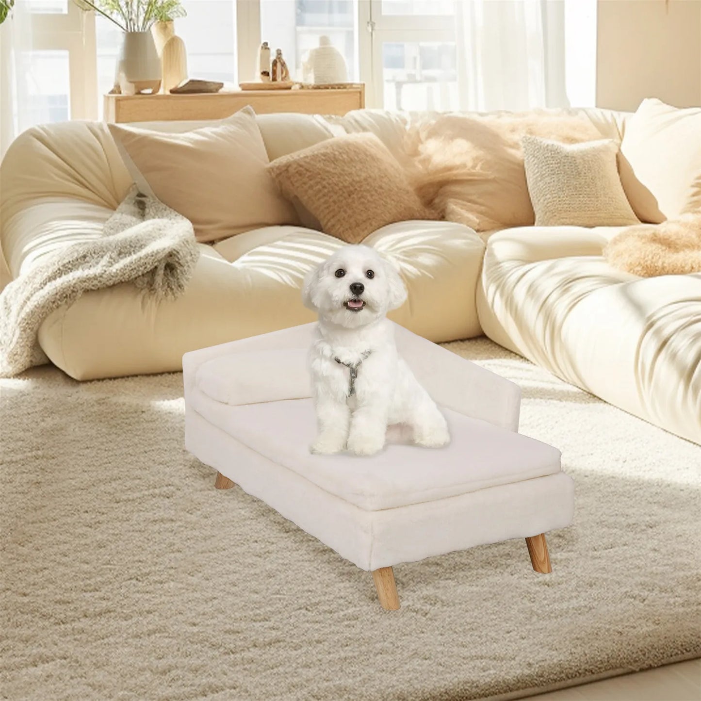 Elevated Nordic Pet Bed – Waterproof Sofa-Style Bed with Sturdy Wood Legs