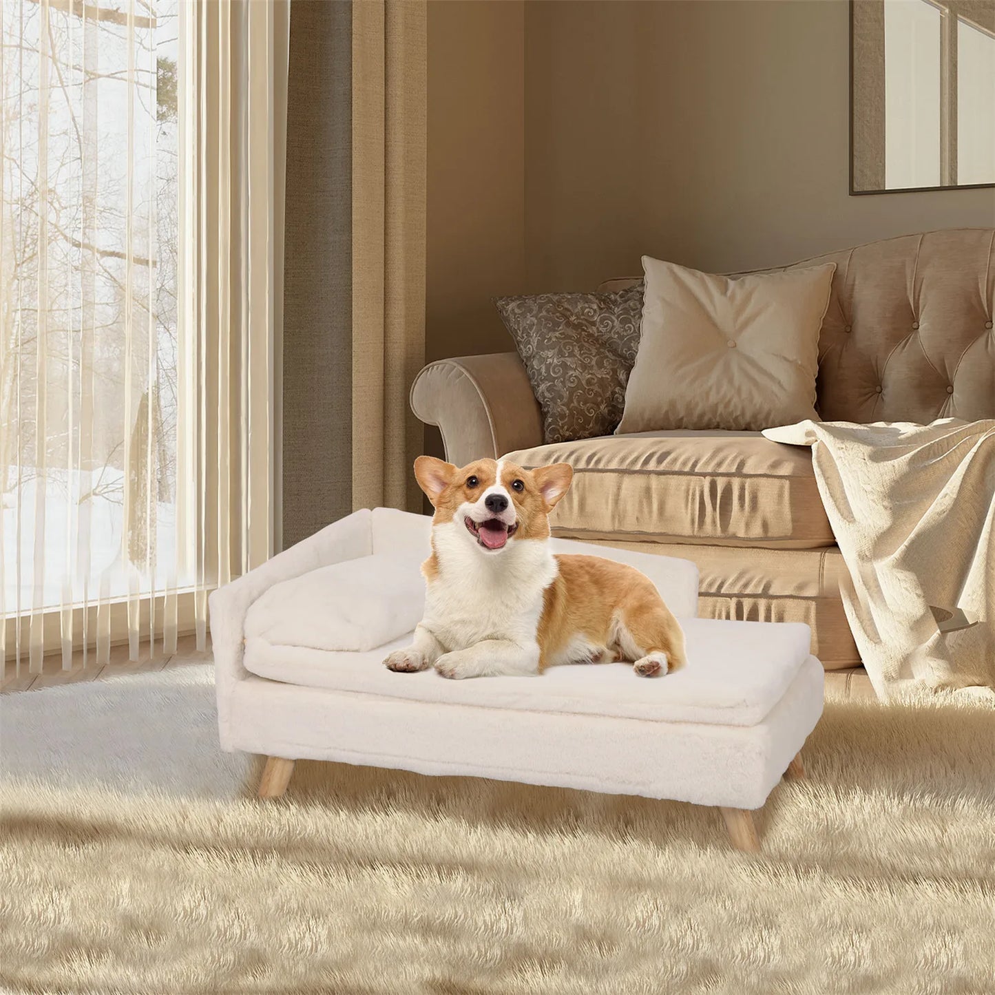 Elevated Nordic Pet Bed – Waterproof Sofa-Style Bed with Sturdy Wood Legs