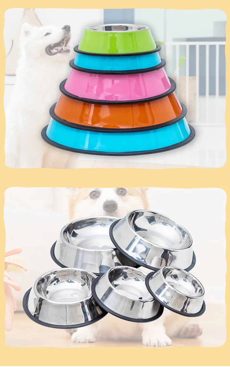 Pet Dog Cat colours Stainless Steel Bowl Pet Feeding Bowl Cat and Dog Drinking Bowl Metal Feeder Bowl Durable Easy To Clean bowl