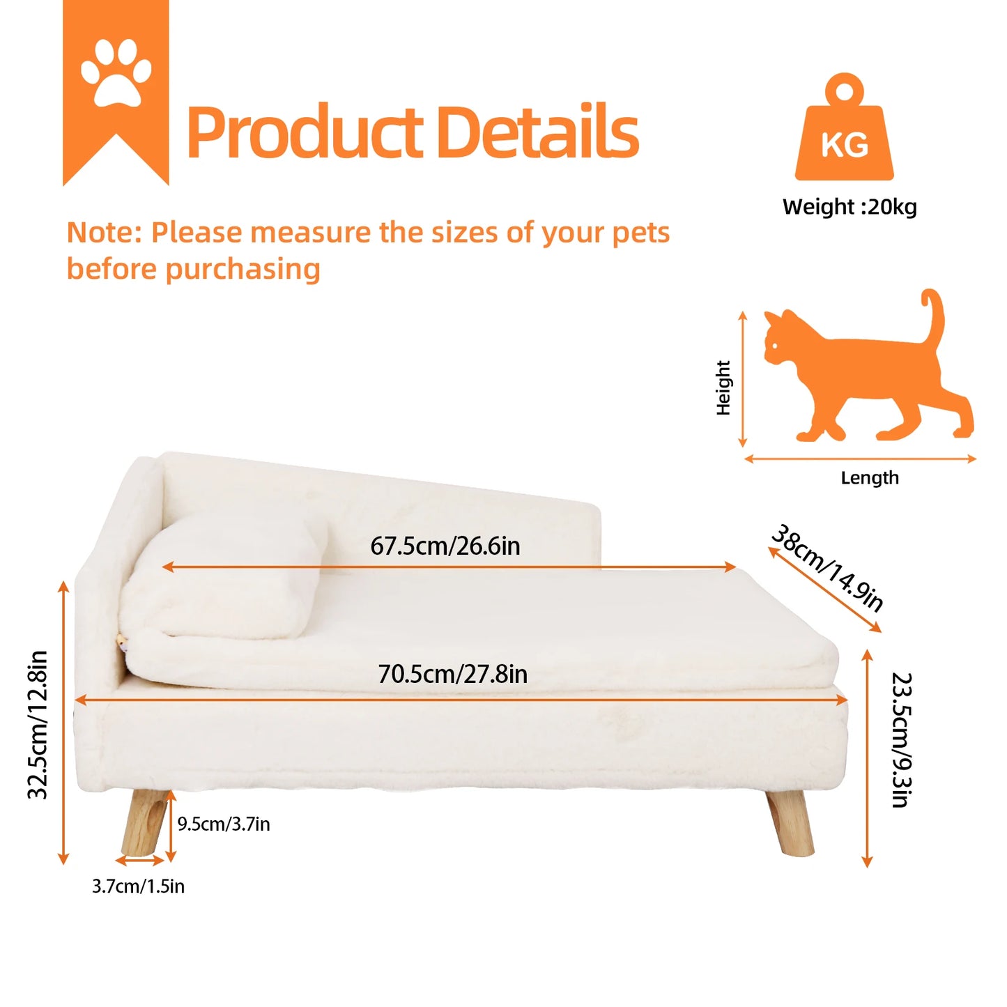 Elevated Nordic Pet Bed – Waterproof Sofa-Style Bed with Sturdy Wood Legs