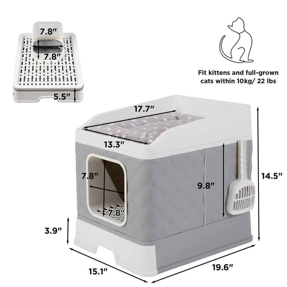 Foldable Cat Litter Box – Large Enclosed Cat Toilet with Scoop | Leak-Proof, Easy-Clean & Odor-Control Design