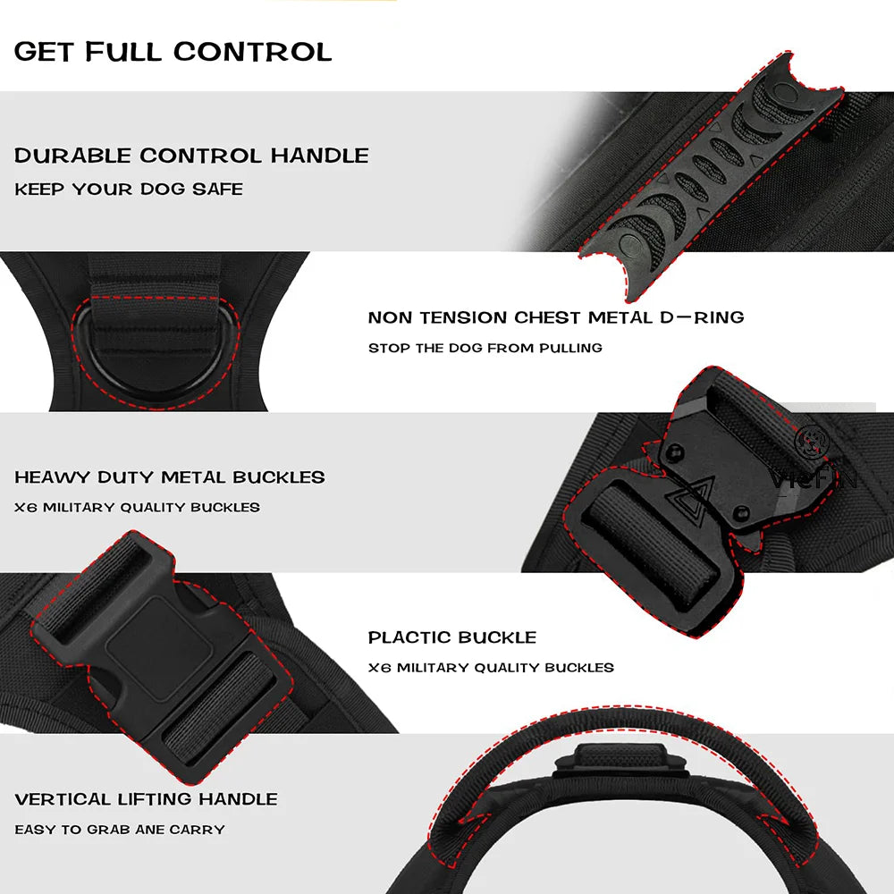 Tactical Dog Harness Leash Set Dog Collar Military Large Tactical Vest for German Shepherd Pet Accessories for Medium Large